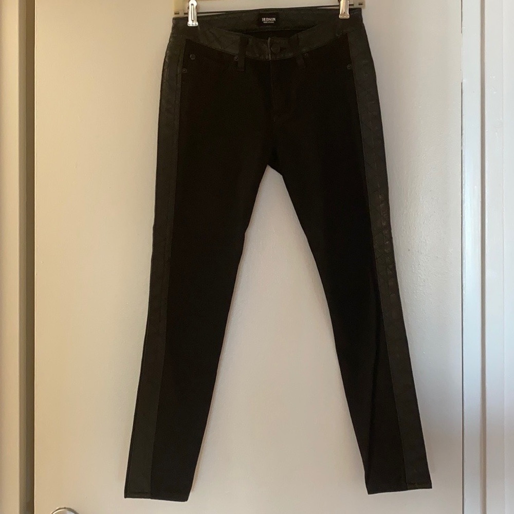 Hudson black denim jeans with real leather trim size 26